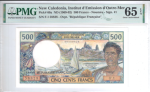 500 Francs 1969-1992  P 60-a  UNC  Upgraded PMG 65