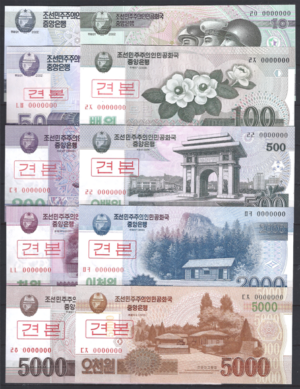 5 to 5.000 Won 2002-2008 (10W)  P 58 - 67 Specimen  UNC