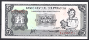 5 Guaranies 1963  P 195-b  PR/XF