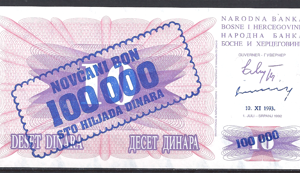 100.000 Dinara 10-11-1993 P 34-b UNC