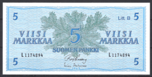 5 Markkaa 1963 P 106A-a27 UNC