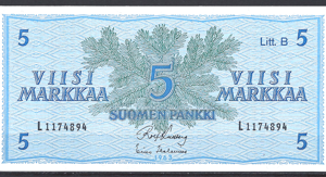 5 Markkaa 1963 P 106A-a27 UNC