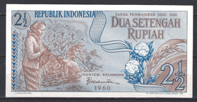 2 1/2 Rupiah 1960 P 77 UNC