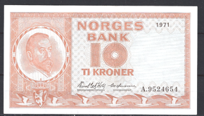 10 Kroner 1971  P 31-f serie A  UNC