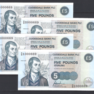 4x 5 Pounds 21-7-1996  P CS1  Robert Burns  UNC