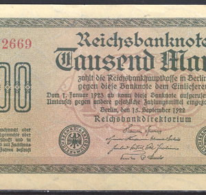 1.000 Mark 1922  P 76-b  UNC-