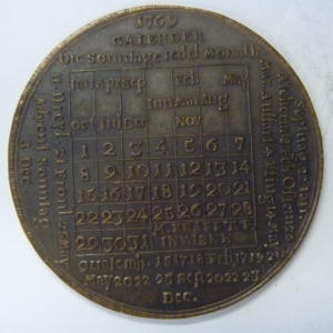 Calender medal, Oostenrijk, year 1769