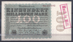 100 Millionen Mark 22-8-1923 P 107-b  aUNC met stempel
