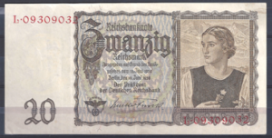20 Mark 16-6-1939 met W  P 185-1  UNC-
