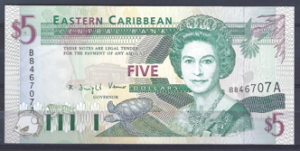 5 Dollars 1993  P 26-A  Antigua  UNC