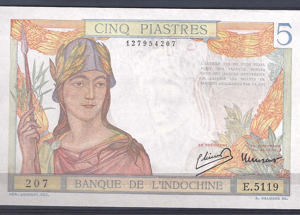 5 Piastres 1939  P 55-c  UNC