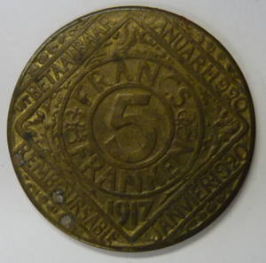Noodmunt 5 Francs 1917, Stad Gent, Ville de Gand