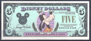 5 Dollars 1990 Walt Disney Goofy  UNC