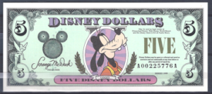 5 Dollars 1999 Walt Disney Goofy  UNC