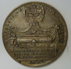 Herinneringspenning begrafenis Stadhouder Willem IV te Delft 4-2-1752 Silver/Schaars!!