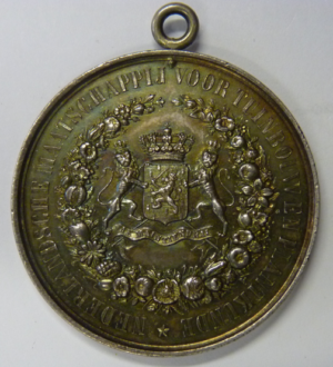 Prijsmedaille Nederlandsche Maatschappij Tuinbouw en Plantenkunde 1884 Silver