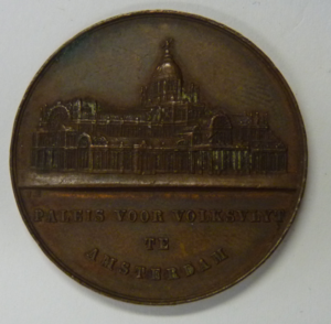Herinneringspenning Opening Paleis voor Volksvlijt te Amsterdam 1864