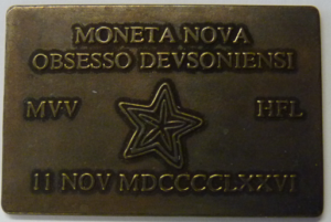 Plaquette Moneta Nova Obsesso Devsoniensi, Italy 1976