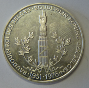 25-jarig Regeringsjubileum Baudouin, Roi des Belges, 1951-1976. Zilver
