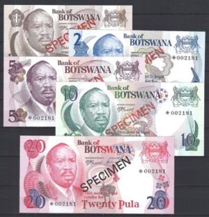 1, 2, 5, 10 en 50 Pula 1979  P CS1  Specimen  UNC